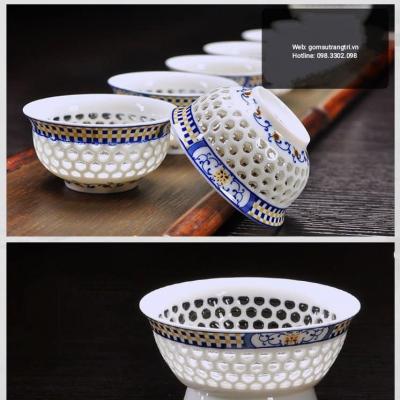 BỘ ẤM CHÉN THẤU QUANG HOA ĐÀO